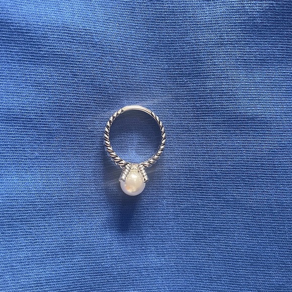 David Yurman Sterling Silver Diamond Pearl Ring Cable Collectibles - Picture 3 of 8